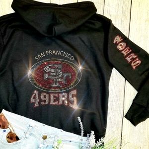 New San Francisco 49ers Rhinestone Zip Up Hoodie Unisex S thru XL